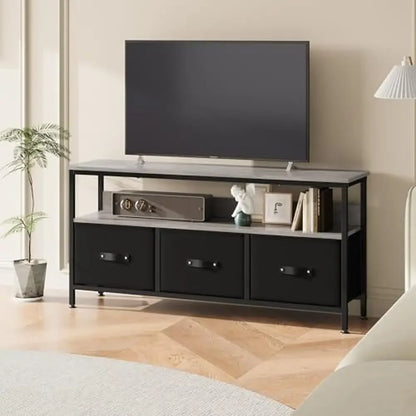 Meuble TV Centre de divertissement avec 3 tiroirs et étagères de rangement Design minimaliste Salon Convient aux téléviseurs jusqu'à 55" Assemblage facile