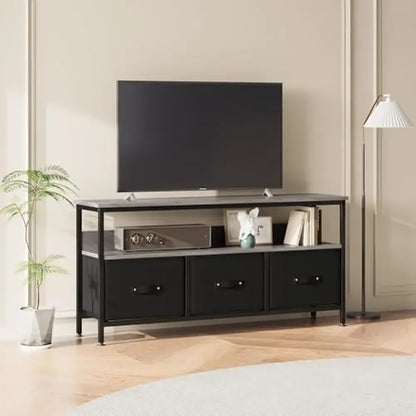 Meuble TV Centre de divertissement avec 3 tiroirs et étagères de rangement Design minimaliste Salon Convient aux téléviseurs jusqu'à 55" Assemblage facile