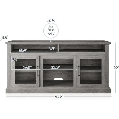 Consola de centro de entretenimiento multimedia y soporte para TV tradicional moderno de 60 pulgadas para televisores de hasta 22" - Cayman (lavado gris)