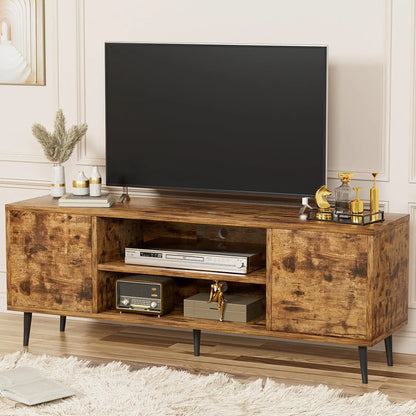 Meuble TV moderne pour téléviseur 65", centre de divertissement avec deux armoires de rangement, console multimédia de style rétro pour le salon