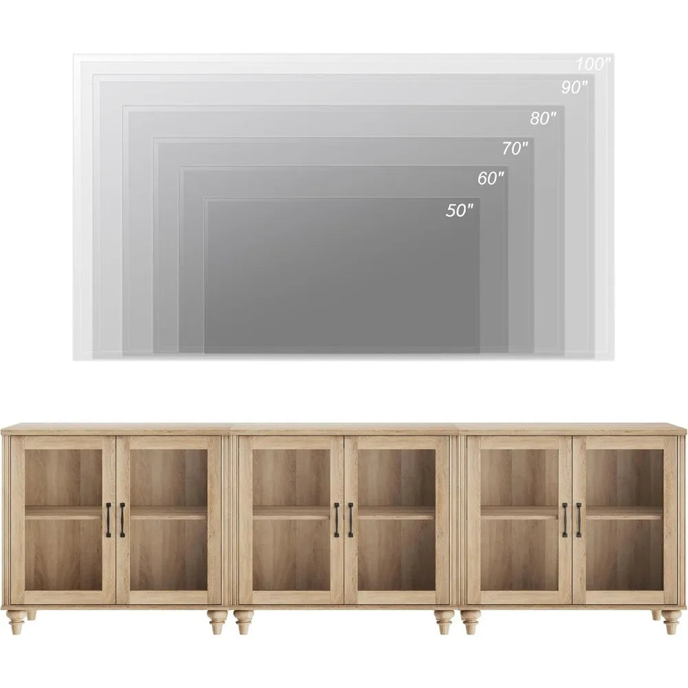 Mueble de TV de 100 pulgadas con puerta de vidrio, mueble de TV de madera, centro de entretenimiento para TV de 75/80/85 pulgadas, mueble buffet de cocina 3 en 1