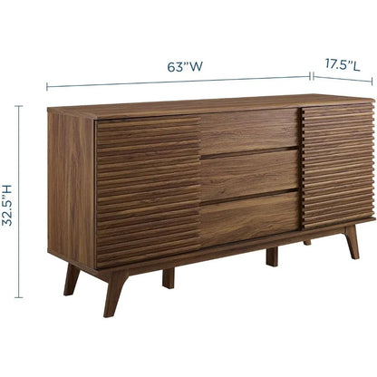 Render 63" Mid-Century Modern Sideboard Buffet Table or TV Stand in Walnut