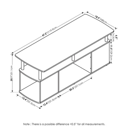 Meuble TV avec compartiment de rangement ouvert pour téléviseur jusqu'à 50 pouces, pin ambré/noir, étagères intégrées