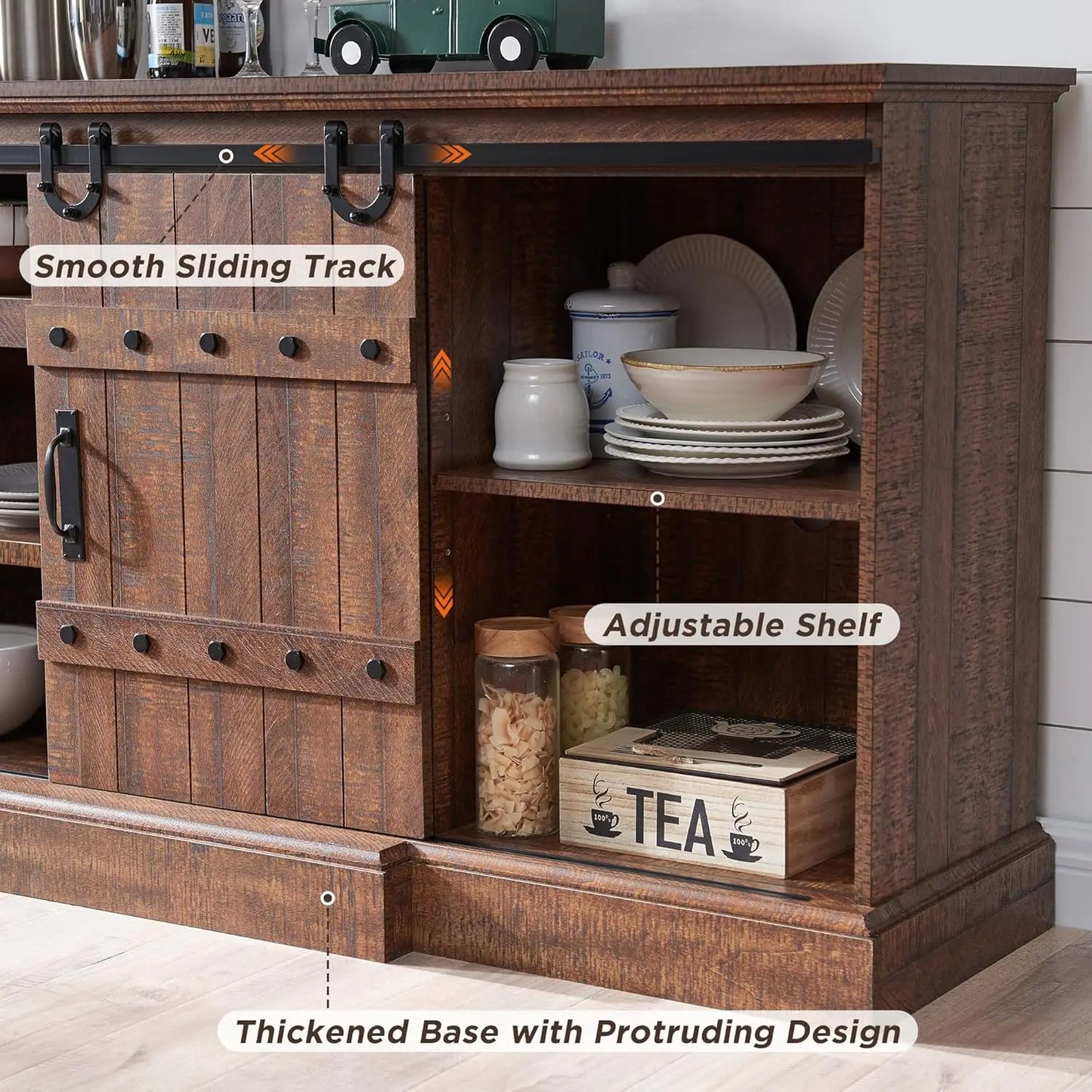 75" Sideboard Buffet Cabinet with Storage, Farmhouse TV Stand w/Sliding Barn Door, Rustic Long Coffee Bar,Reclaimed Barnwood