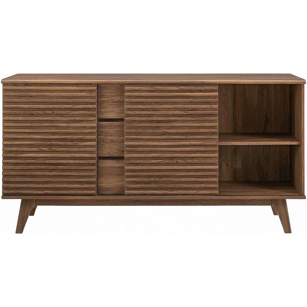 Aparador tipo buffet o mueble de TV de estilo moderno de mediados de siglo de 63" en nogal