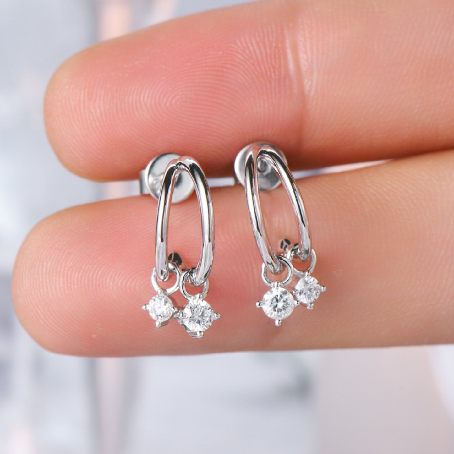 Boucles d'oreilles créoles en argent sterling 925 avec moissanite