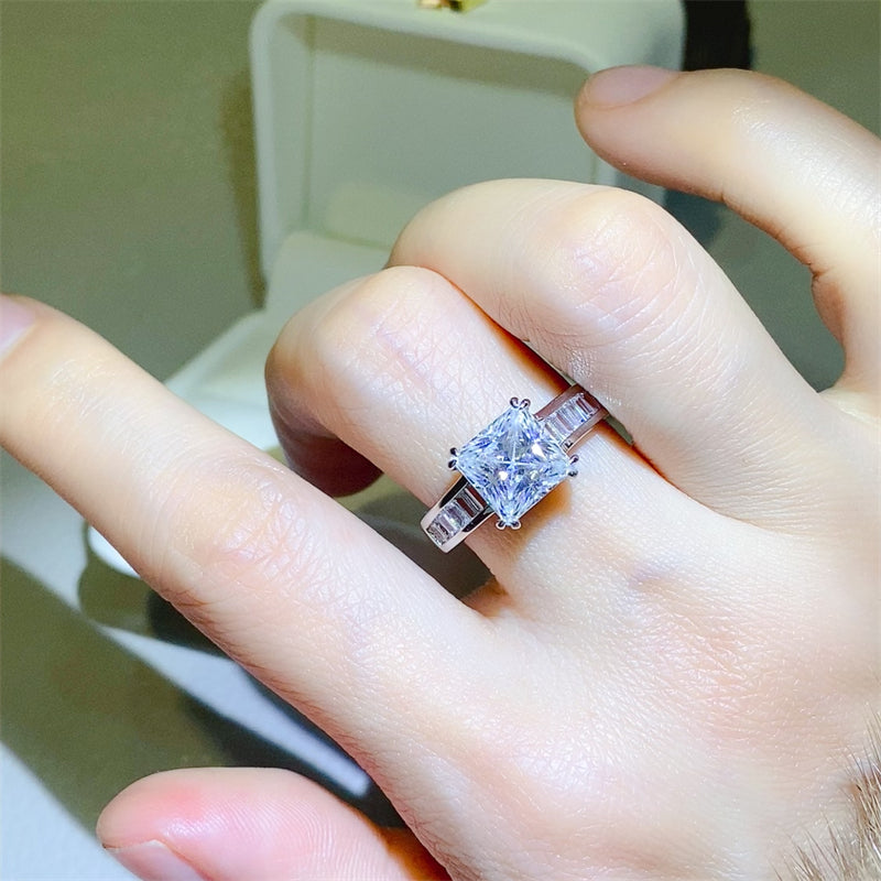 Bague carrée en argent sterling 925 avec moissanite de 3 carats